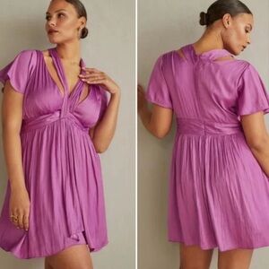 By Anthropologie Deep V Magenta Mini Dress - Women’s Size 6 - New with Tags